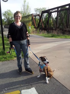 Roller blading with a pit bull www.sit-stay-play.com